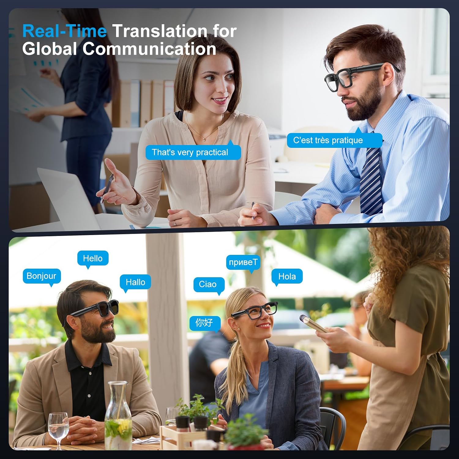 Sleek AI smart glasses with replaceable sunglasses lenses, featuring 8MP camera and open-ear audio design — detail