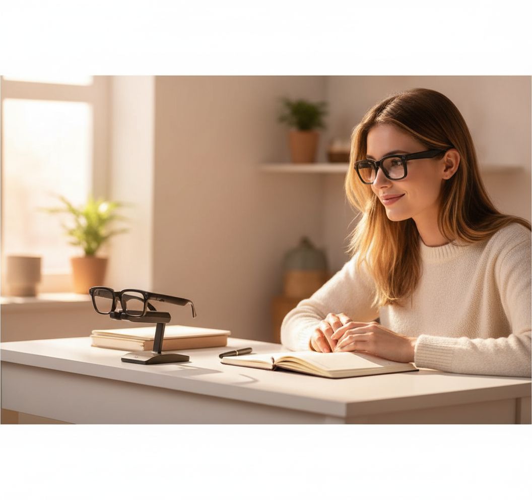 Sleek AI smart glasses with replaceable sunglasses lenses, featuring 8MP camera and open-ear audio design — view 1