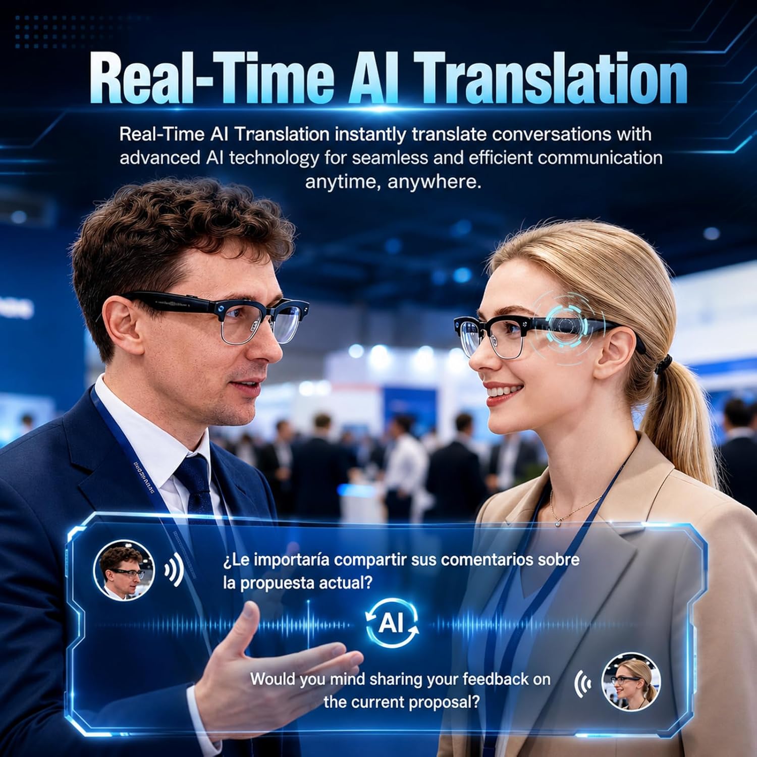 AI-enabled smart glasses with photochromic lenses, showing camera lens and open-ear Bluetooth audio design โ detail