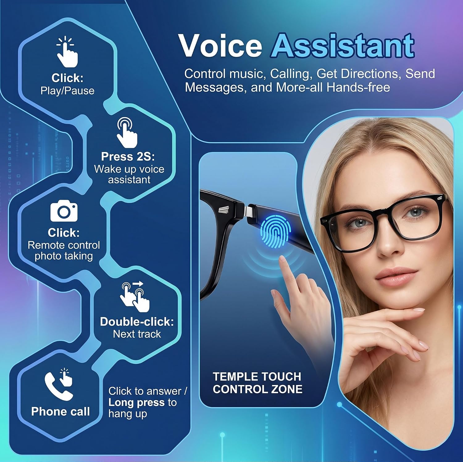 AI translation smart glasses with photochromic lenses and Bluetooth speakers, sleek design — view 4