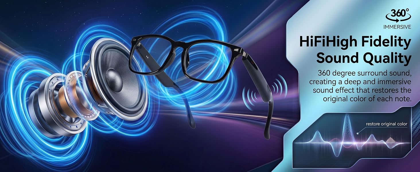 AI translation smart glasses with photochromic lenses and Bluetooth speakers, sleek design — view 5b