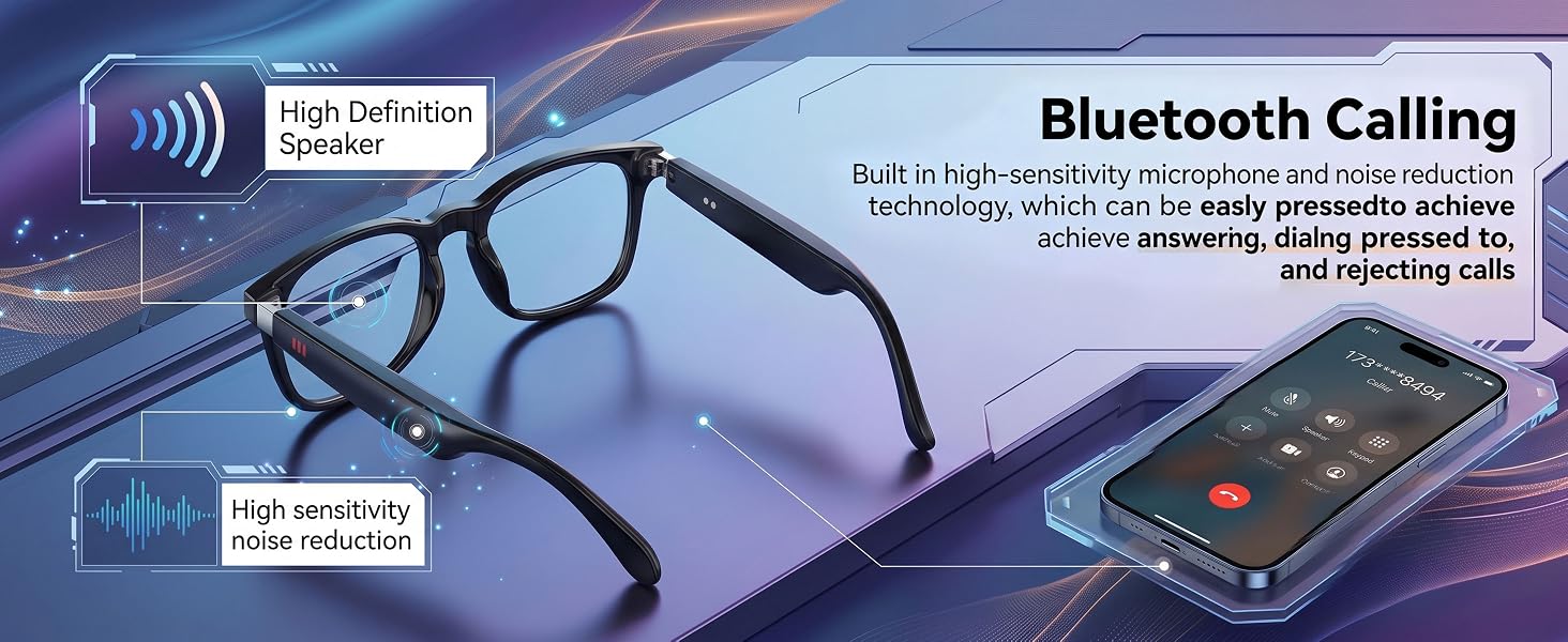 AI translation smart glasses with photochromic lenses and Bluetooth speakers, sleek design — view 7a