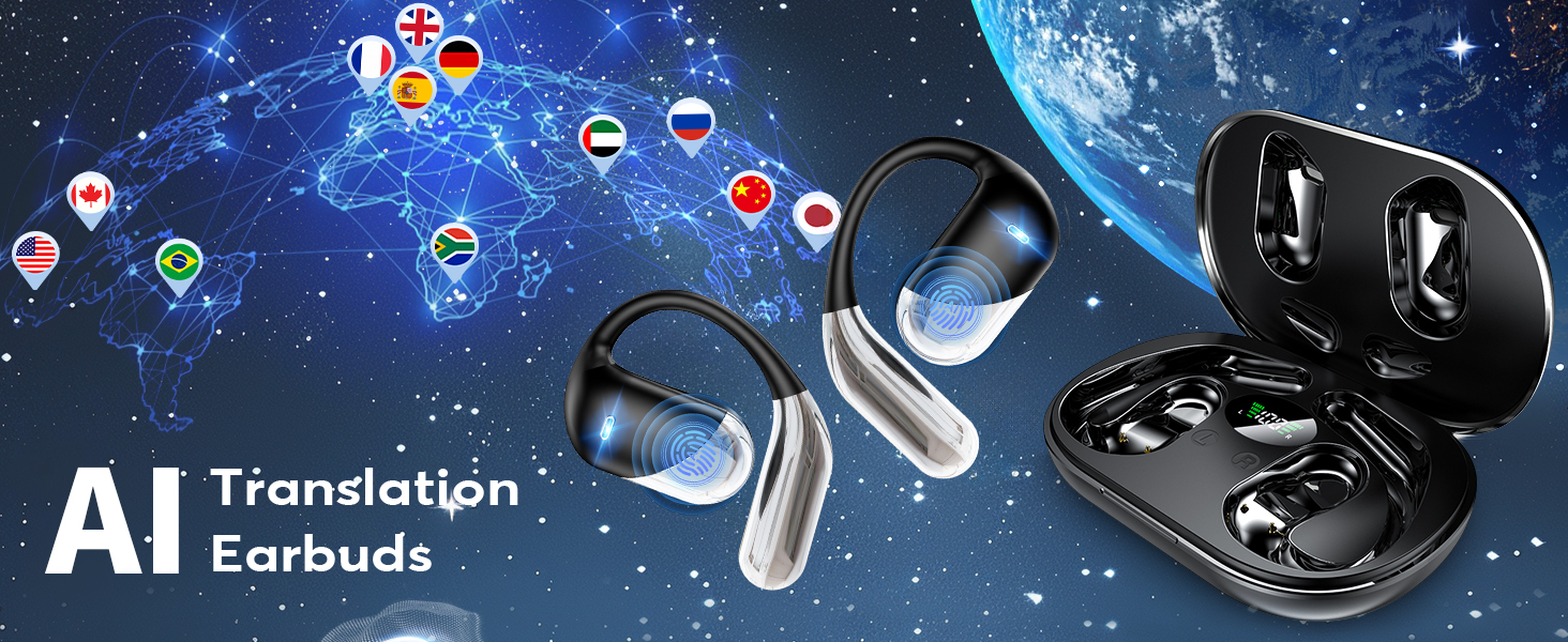 Minimalist in-ear translation earbuds with Bluetooth connectivity, shown in charging case — view 3a
