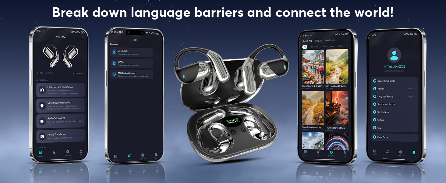 Minimalist in-ear translation earbuds with Bluetooth connectivity, shown in charging case — view 4