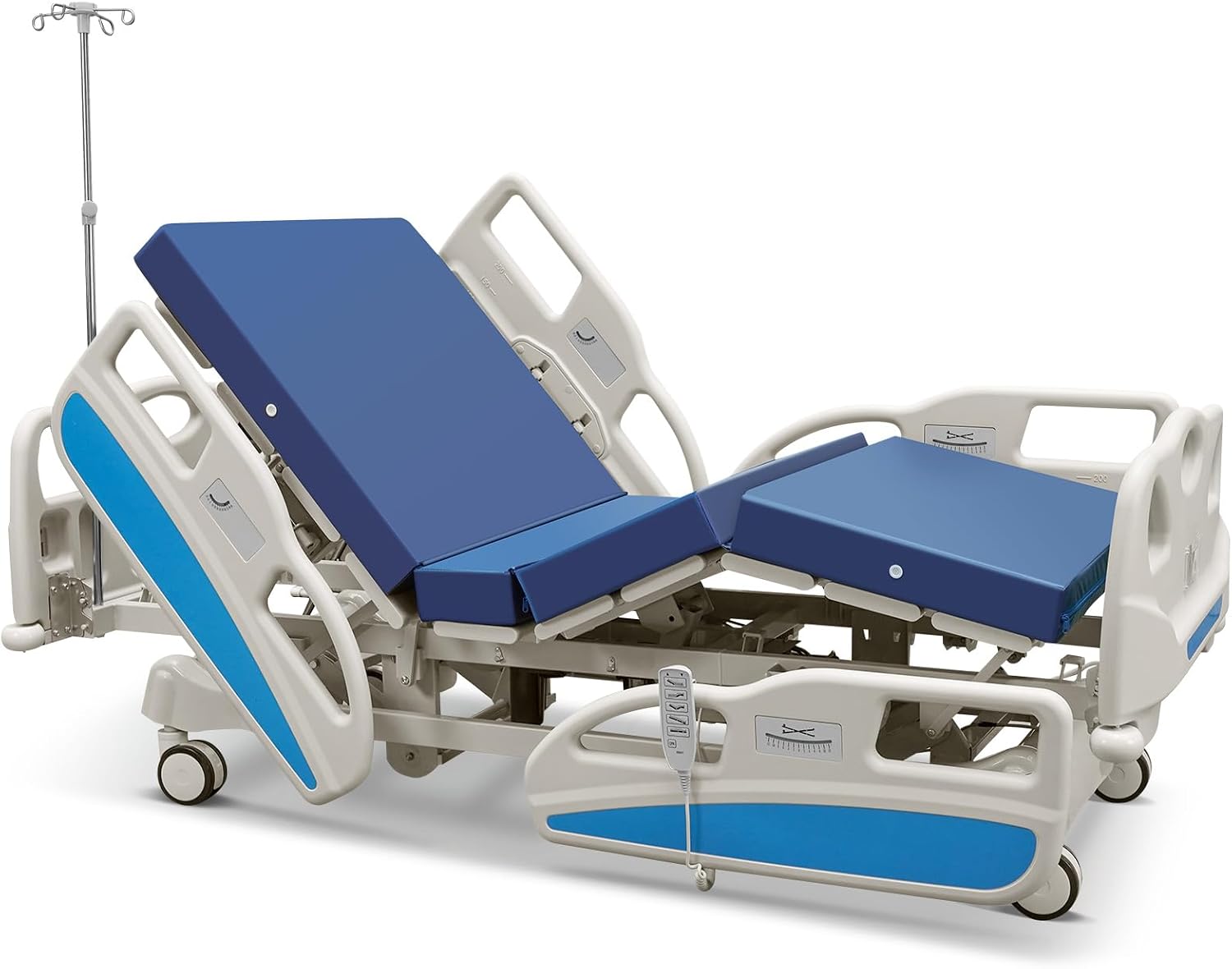 Premium 5 Function Full Electric Hospital Bed with LINAK Motors and PU Advanced Mattress for Home Use, Hospital ICU Bed with Fully Adjustable, Remote Control, Quiet Wheels, IV Pole, 89 x 41