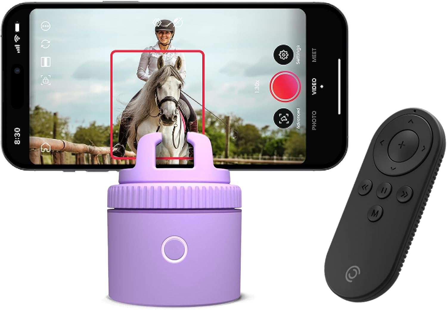 Pivo Equestrian Pod Auto Tracking Phone Holder, Face, Body & Horse Tracker, 360° Rotation, 6 Speed, Stand for Video Recording with Remote Control (Purple)