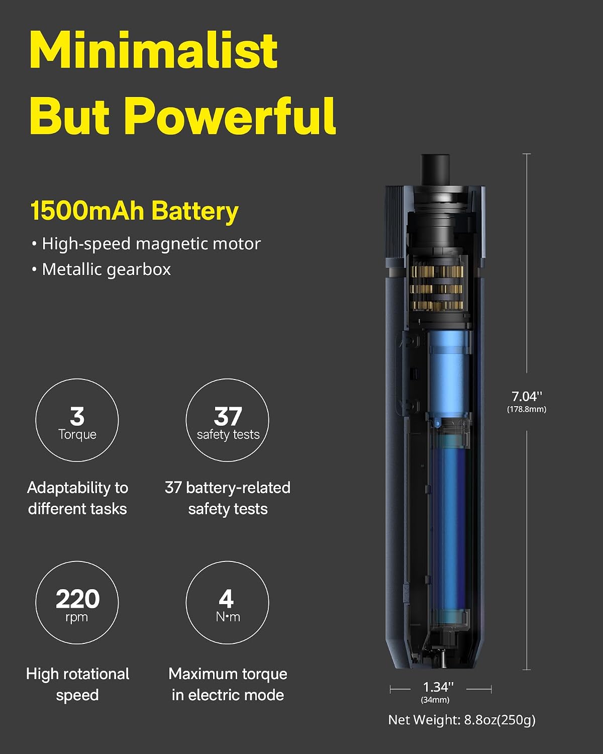 25-piece cordless electric screwdriver kit with USB-C charging, black utilitarian design, includes bits and accessories โ view 3