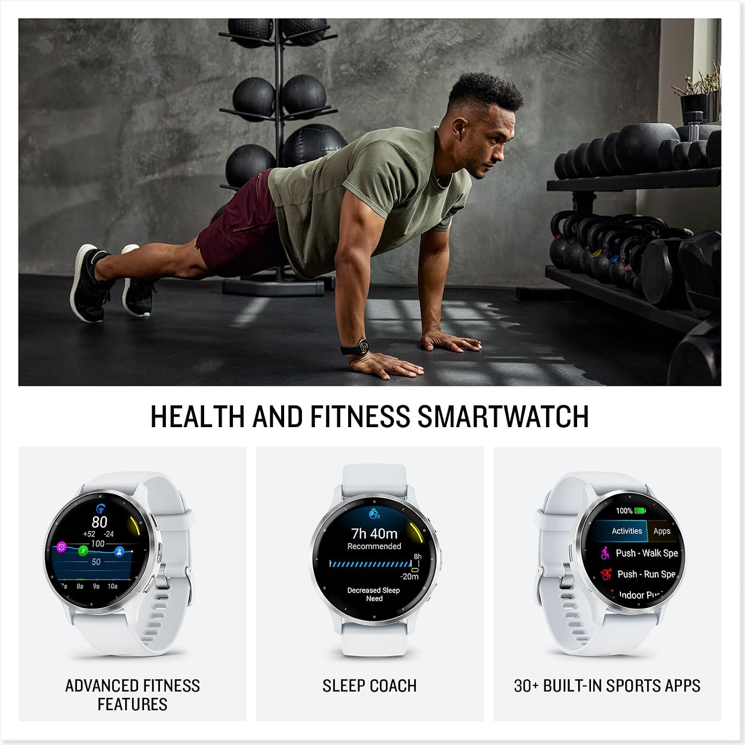 Premium AMOLED GPS smart watch in linen finish with health tracking and sports modes — view 2
