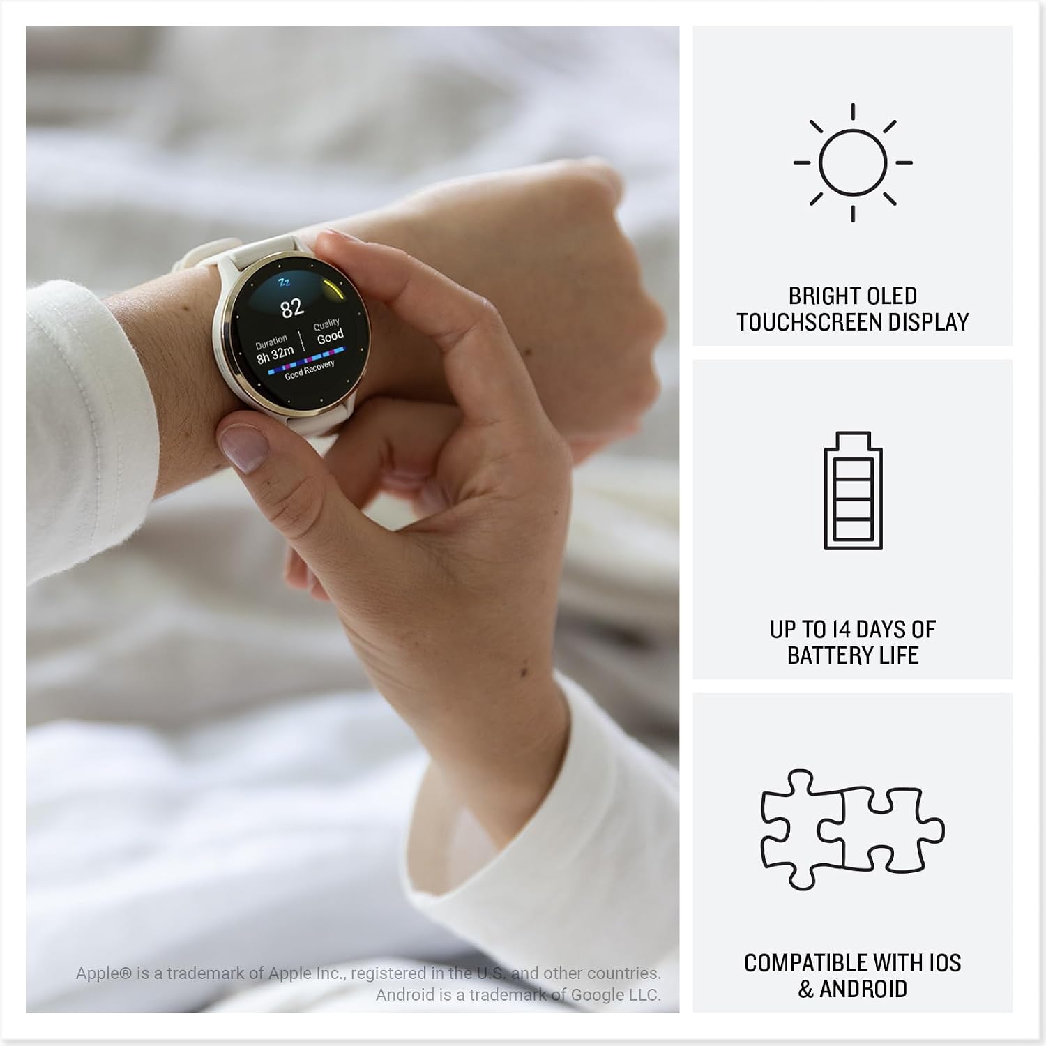 Premium AMOLED GPS smart watch in linen finish with health tracking and sports modes — view 3