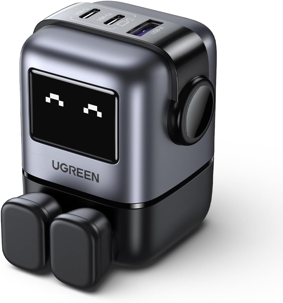 UGREEN Uno 65W USB-C GaN fast charger with 3 ports in black, minimalist desktop design — front