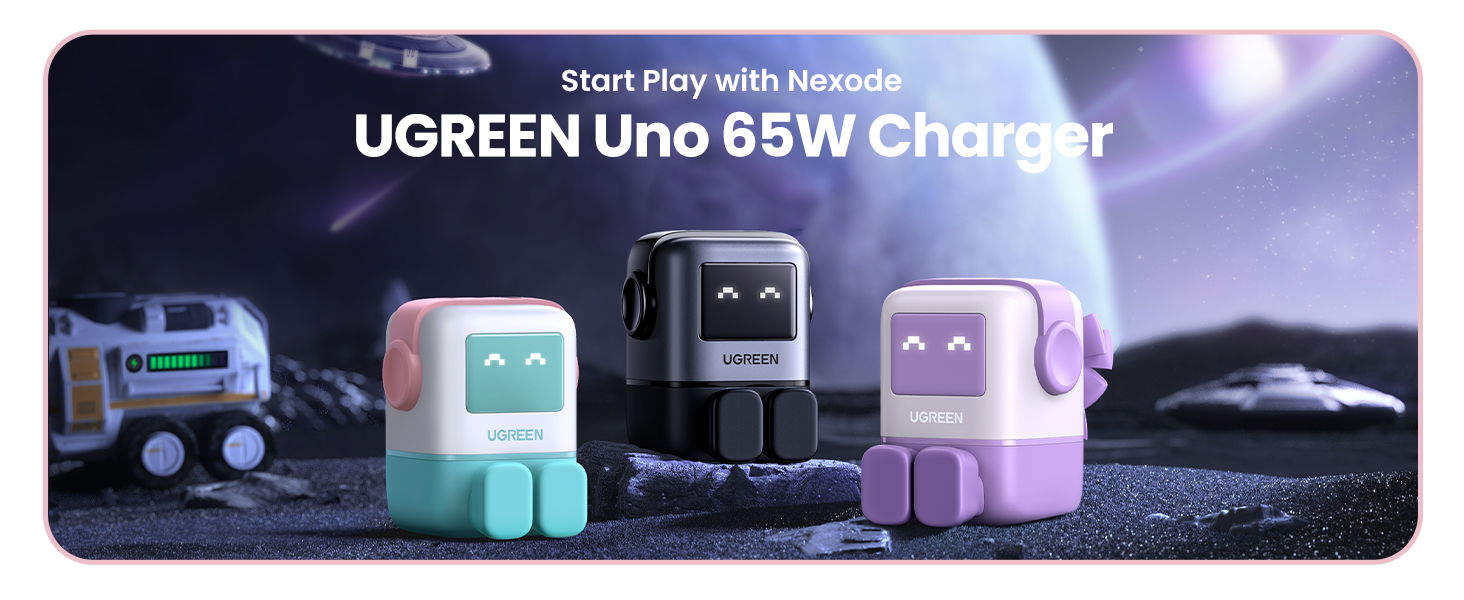 UGREEN Uno 65W USB-C GaN fast charger with 3 ports in black, minimalist desktop design — view 4
