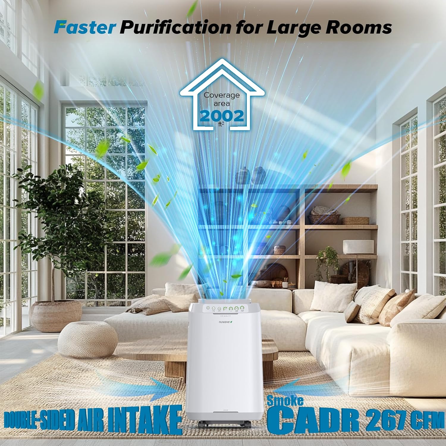 Tabletop smart air purifier with adjustable flow panel, utilitarian design โ view 1