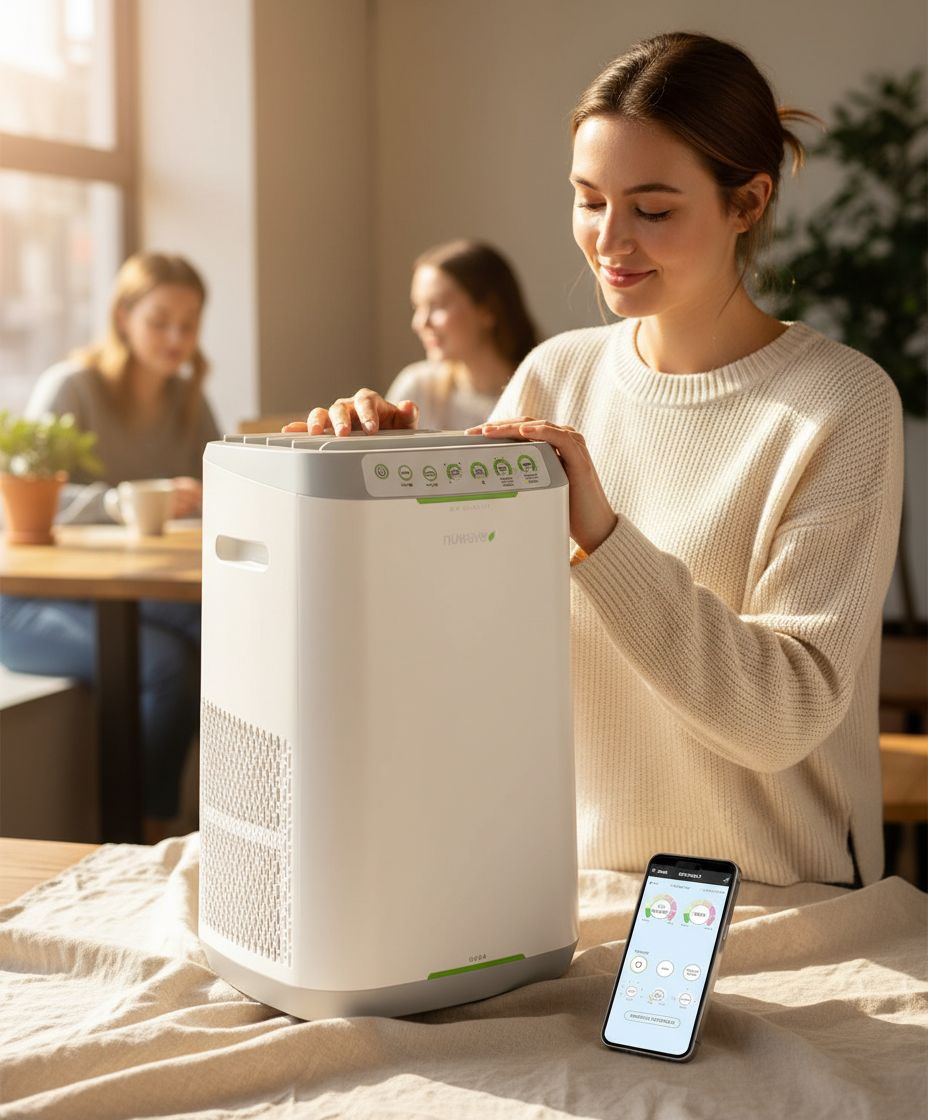Tabletop smart air purifier with adjustable flow panel, utilitarian design โ view 2