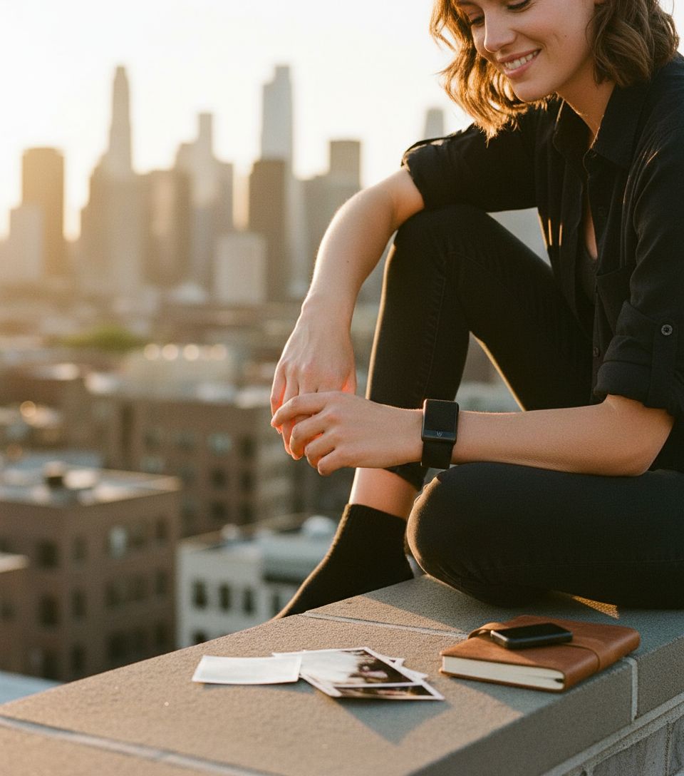 Minimalist wireless activity tracker wearable with display screen โ view 1