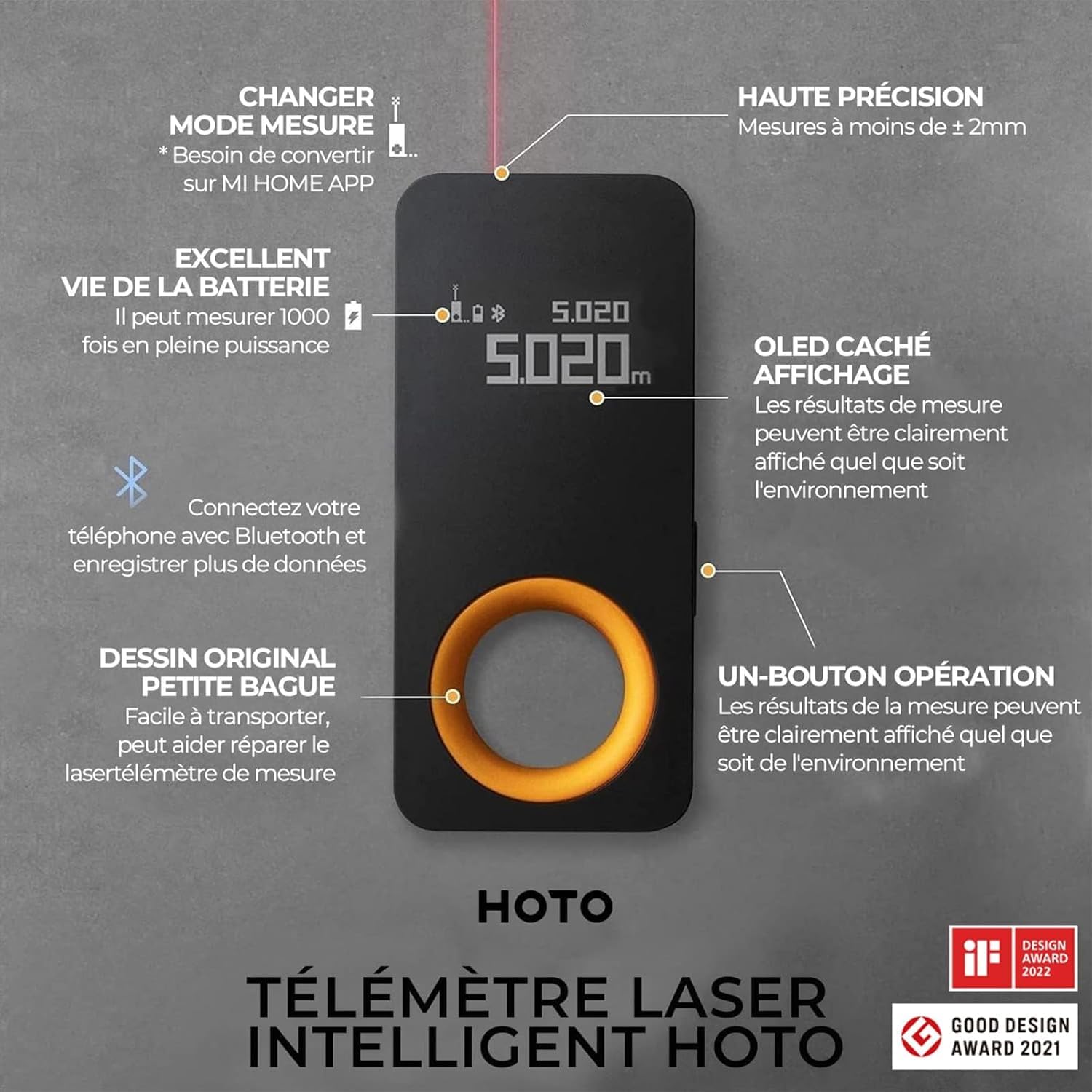 Pocket-size digital laser rangefinder with USB-C charging port, minimalist design — view 2