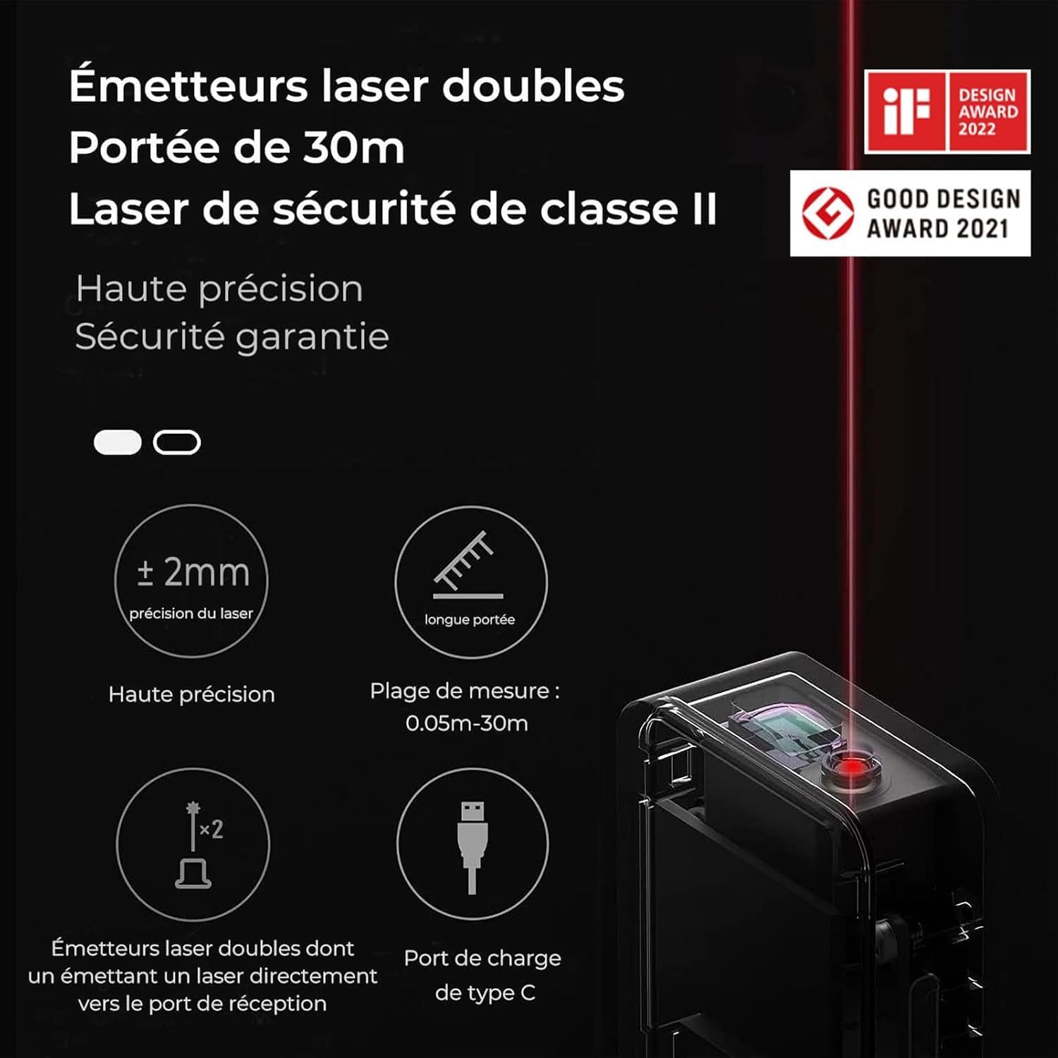 Pocket-size digital laser rangefinder with USB-C charging port, minimalist design — view 4